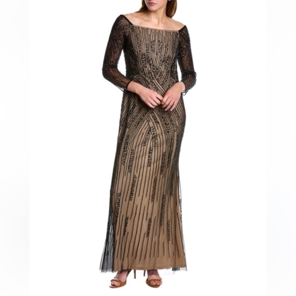 ADRIANNA PAPELL Beaded Off-The-Shoulder Evening Dress Size 2 - Picture 1 of 12